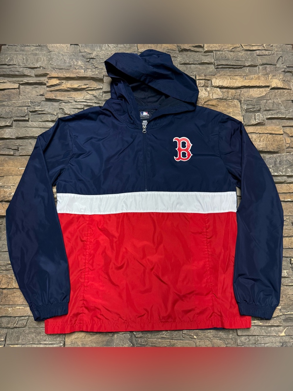Boston Red Sox Windbreaker Jacket Mens Medium Half Zip Hooded Lightweight MLB